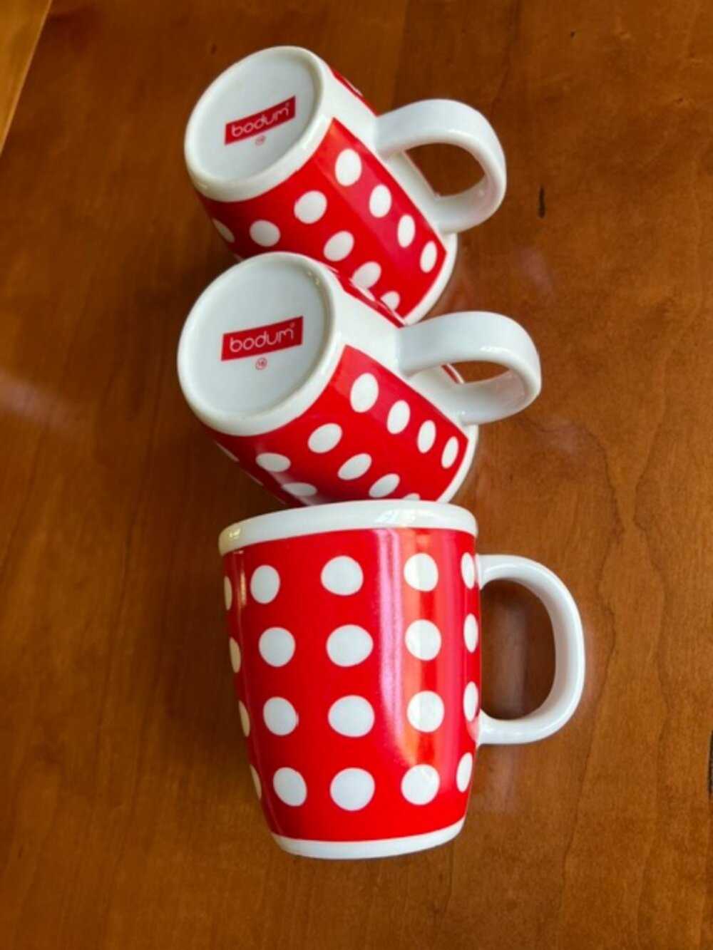 VTG Bodum Red & White Polka Dot Ceramic Coffee Tea Mug - Set of 3 - Picture 4 of 10